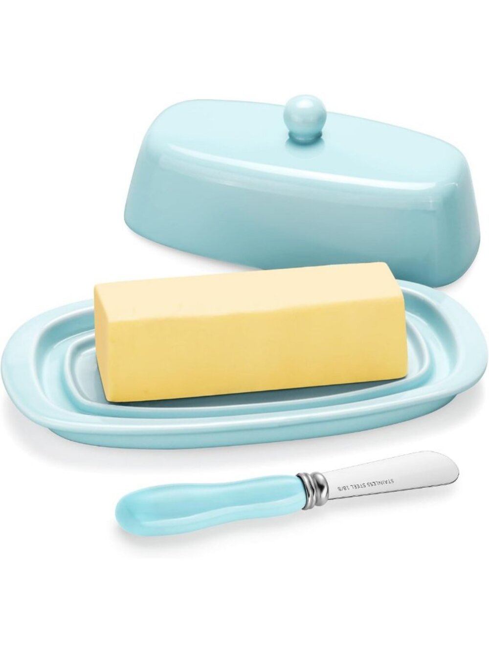 Stylish Ceramic Butter Dish with Lid - 8 Inch Porcelain Holder for Countertop